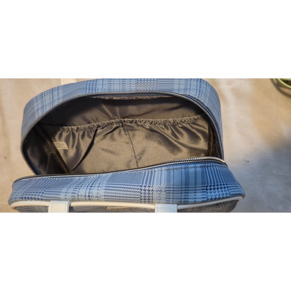 Joan & David Blue Plaid Tote Bag Vinyl Check Pattern Handbag - Picture 5 of 6